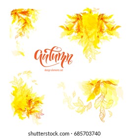 Conjunto de decoraciones abstractas de otoño. Elementos de caída dibujados a mano.