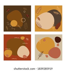 Set of abstract with autumn leave . Hand draw doodle shape. Template art design for social media marketing , digital post , wallpaper, background , card and advertisements banner.Vector Illustration.