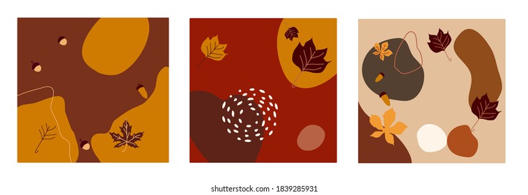 Set of abstract with autumn leave . Hand draw doodle shape. Template art design for social media marketing , digital post , wallpaper, background , card and advertisements banner.Vector Illustration.