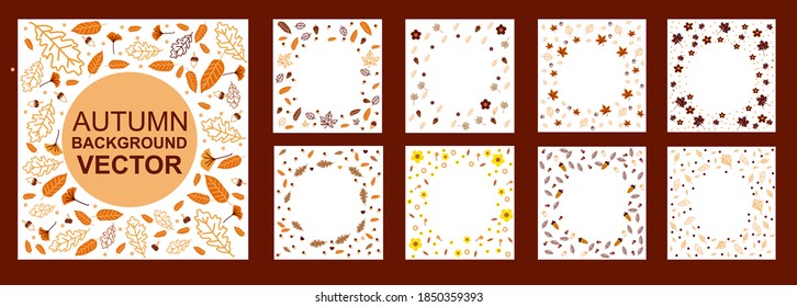 Set of abstract with autumn leaves.Hand draw doodle shap. Template design for social media marketing, digital post ,wallpaper,background, card and advertisement banner. Vector illustration.