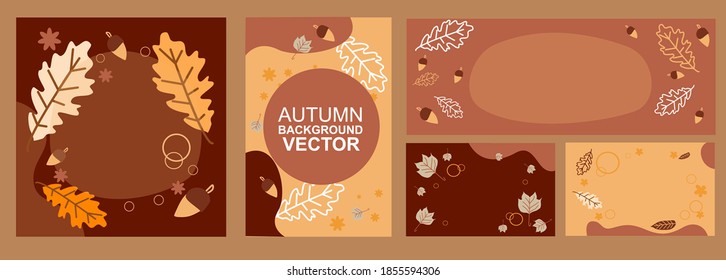 Set of abstract with autumn leaves.Hand draw doodle shap. Template design for social media marketing, digital post ,wallpaper,background, card and advertisement banner. Vector illustration. 
