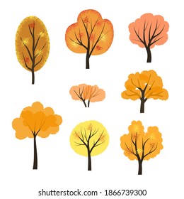Set of abstract autumn trees. Vector hand drawn illustration.	