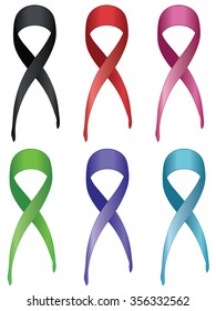 Set of abstract awareness ribbons in different colors.