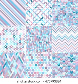 Set of abstract background, 9 geometric pattern, vector illustration. Texture can be used for printing onto fabric and paper.