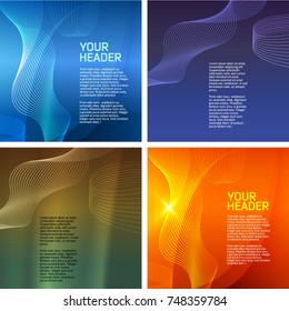 Set Abstract background advertising brochure design elements. Glowing light wave lines graphic for elegant flyer. Vector illustration EPS 10 for booklet layout page, leaflet template, vertical banner
