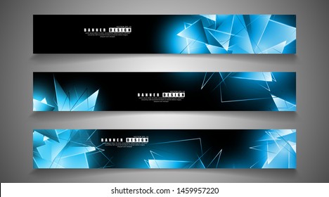 set abstract background banner with luminous triangles that overlap in blue. isolated black background. vector illustration of eps 10
