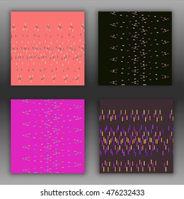 Set of abstract background with blue, red, yellow, lilac, gray, green and white geometric shapes lines in wave motion. Vector seamless pattern.
