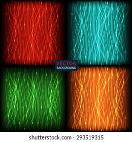 set abstract background of bright neon colored curves vertical lines with glare. vector illustration eps10