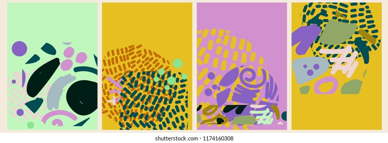 Set of abstract background with brush strokes, template, artistic covers design, colorful texture. Trendy pattern, graphic poster, geometric brochure, card. Vector illustration.
