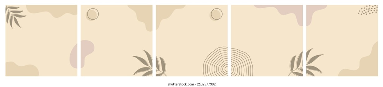 Set of abstract background for carousel template, social media post, feed, promotion, frame, banner, flyer. Trendy modern organic shapes with copy space text.