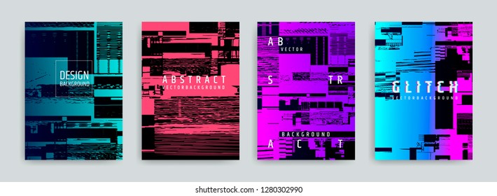 Set of abstract background cover designs. Screen error effect. Failure. Vector graphics. Abstract background strokes. Editable color