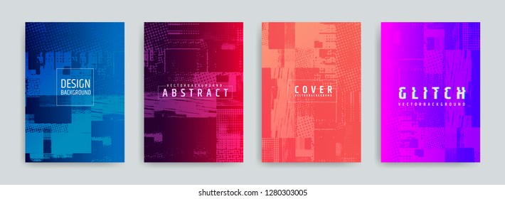 Set of abstract background cover designs. Screen error effect. Failure. Vector graphics. Abstract background strokes. Editable color. Halftone effect