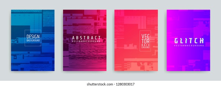 Set of abstract background cover designs. Screen error effect. Failure. Vector graphics. Abstract background strokes. Editable color