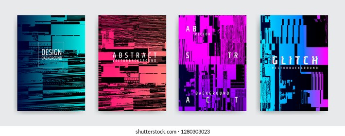 Set of abstract background cover designs. Screen error effect. Failure. Vector graphics. Abstract background strokes. Editable color