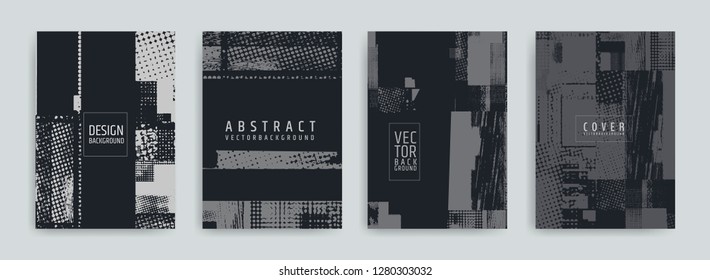 Set of abstract background cover designs. Screen error effect. Failure. Vector graphics. Abstract background strokes. Editable color. Halftone effect