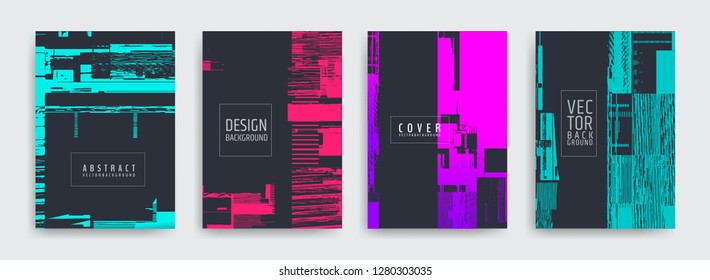 Set of abstract background cover designs. Screen error effect. Failure. Vector graphics. Abstract background strokes. Editable color