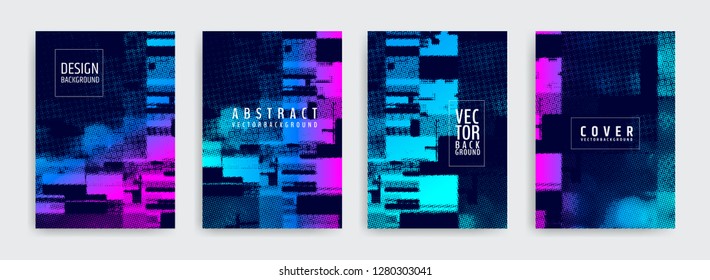 Set of abstract background cover designs. Screen error effect. Failure. Vector graphics. Abstract background strokes. Editable color. Halftone effect