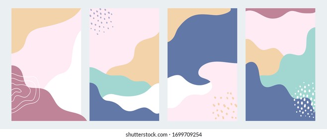 Set of abstract background for creative design vector illustration. Trendy minimal paintings for presentation flat style. Pastel colours and wavy lines. Collection of backdrops