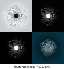 set of abstract background with curved lines and light dots on turquoise,black and  white background