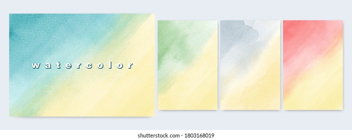 Set von abstraktem Hintergrund Design Helle bunt Wasser Farbe gelbe Farbverläufe handgemalt. Starke künstlerische Vektorgrafik, die als Hintergrund im dekorativen Design von Poster, Karte, Banner verwendet wird.