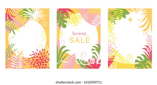 Conjunto de diseños abstractos de fondo, venta de verano, festival de verano, ilustración vectorial , colección de banners verticales
