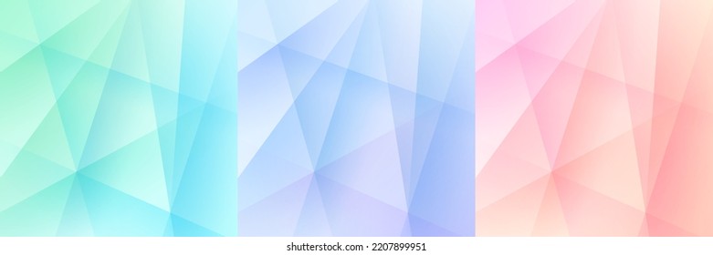 Set of abstract background with dynamic gradient overlap stripes lines. Blue hologram, green, pink and yellow geometric pattern scene. Modern and minimal template banner collection vector design.