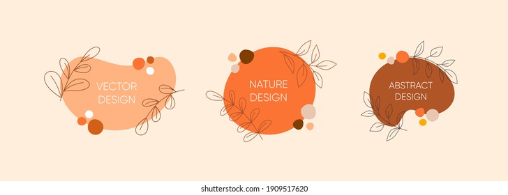 Set of abstract background with floral frame for social media posts and stories. Templates for the design of a logo, flyer or presentation. Simple and Minimal Style vector.