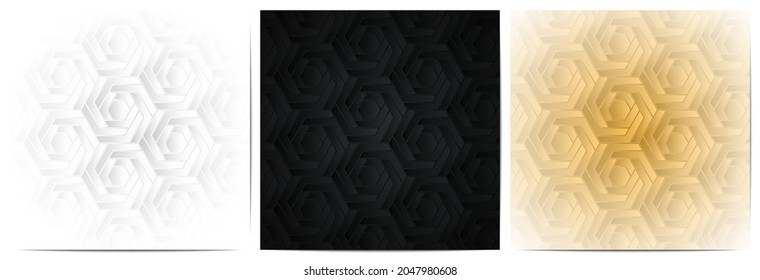 Set of abstract background with geometric pattern stripes polygonal shape luxury with black,white and gold 