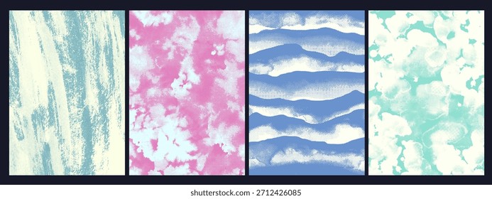 Conjunto de fondo abstracto con textura de semitono granulado.  Antiguo fondo de pared. Superposición de degradado de semitono. 