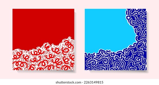 Set of abstract background hand drawing, line art, outline, waves, pattern grunge vector illustration.