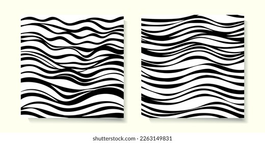 Set of abstract background hand drawing, line art, outline, waves, pattern grunge vector illustration.