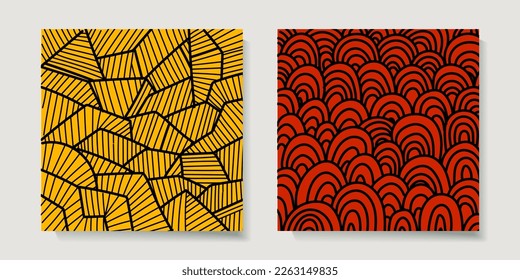 Conjunto de dibujo abstracto de la mano de fondo, arte de línea, contorno, ondas, ilustración vectorial de grunge de patrón.