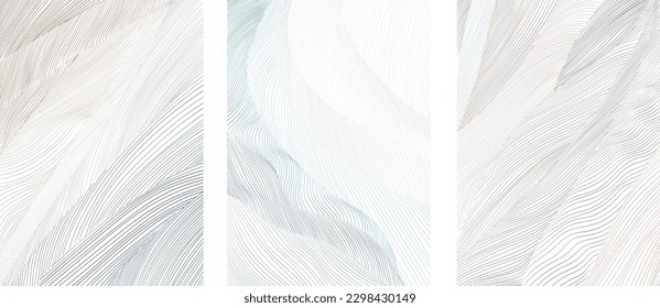 Set of abstract background with hand drawn lines and art natural landscape background in retro style.