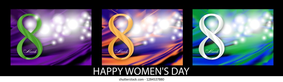 Set abstract background for Holiday March 8 International Women's Day with Digit eight. Vector illustration.