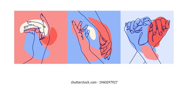 Set of abstract background with illustration in one line style