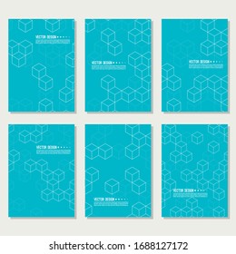 Set of abstract background with intersecting geometric cubic and hexagon shapes. Vector pattern of cubes. Techno illustration.