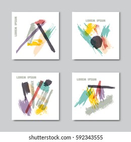 Set abstract background made of colorful brush strokes and blots. Card, tag, textile, flyer design.
