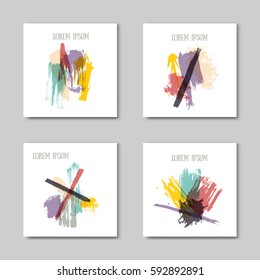 Set abstract background made of colorful brush strokes and blots. Card, tag, textile, flyer design.