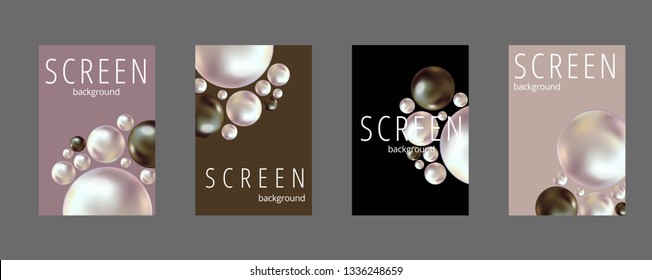 Set of abstract Background for mobile phone with realistic black and white pearls.