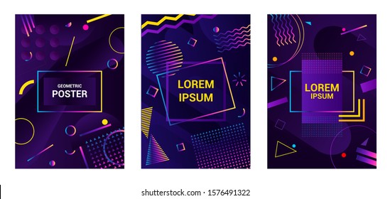 Set Abstract background in modern futuristic style for cover poster  Banner and chaotic rainbow shapes  Geometrical figure dark blue background 