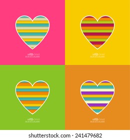 Set Abstract background with multicolored heart of paper strips.