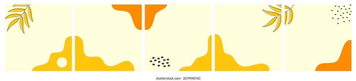 Set of abstract background on pastel color for social media post, feed, carousel template, promotion, frame, banner, flyer. Trendy modern organic shapes with copy space text.