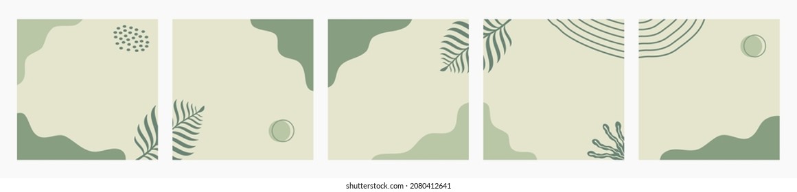 Set of abstract background on pastel color for social media post, feed, carousel template, promotion, frame, banner, flyer. Trendy modern organic shapes with copy space text.