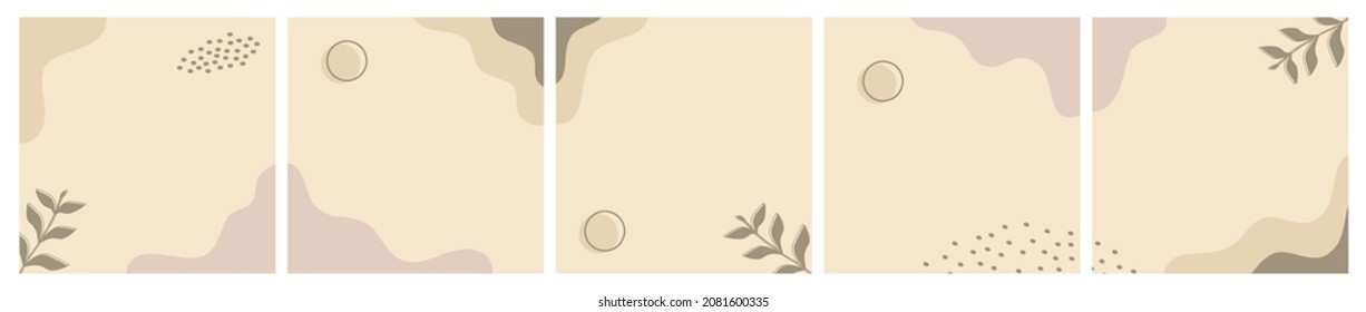 Set of abstract background on pastel color for social media post, feed, carousel template, promotion, frame, banner, flyer. Trendy modern organic shapes with copy space text.