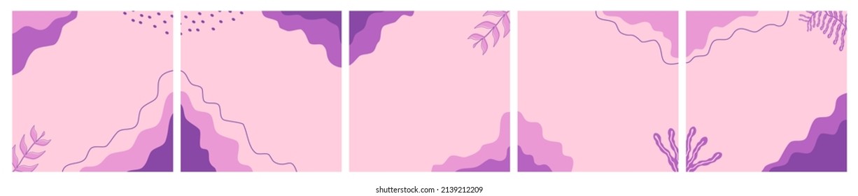 Set of abstract background on pastel color for social media post, feed, carousel template, promotion, frame, banner, flyer. Trendy modern organic shapes with copy space text.