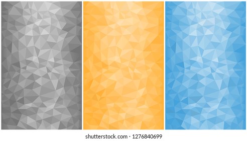 Set of Abstract Background Patterns. Vector varicolored polygonal backgrounds composed from different triangles.