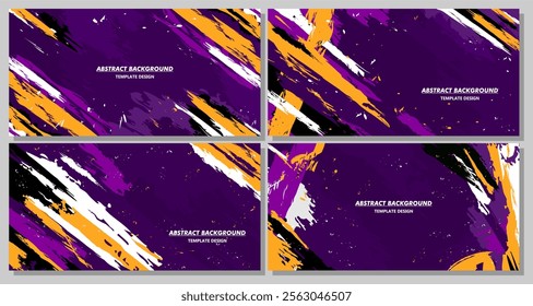 set abstract background with Purple and Yellow brush stroke and halftone effect. design poster template, banner layout template