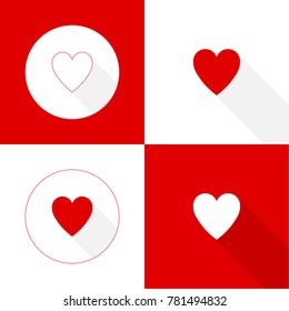 Set abstract background with red heart. Symbol of love. Vector web icon.