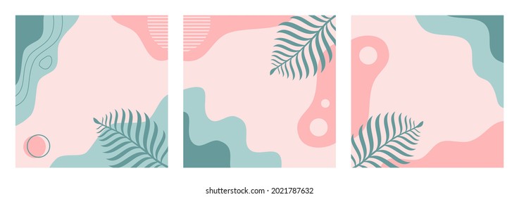 Set of abstract background or shape, doodle on pastel color for posts, banner, flyer, social media, feed template, cover. Trendy modern organic natural background with copy space text.