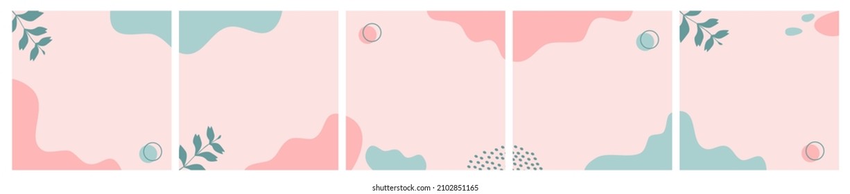 Conjunto de antecedentes abstractos para publicación en medios sociales, feed, plantilla de carrusel, promoción, marco, banner, afiche, volante. Formas orgánicas modernas de moda con texto de espacio de copia.